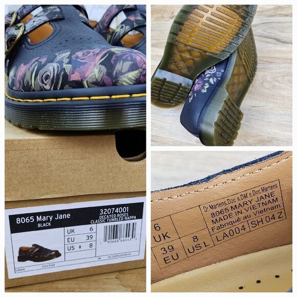 🩵NIB Dr. Martens 8065 Black Decayed Roses Nappa Mary Janes Size 8 - Picture 12 of 12